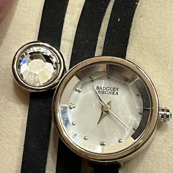 Badgley Mischka Black Leather Band with crystals Watch - Picture 5 of 10